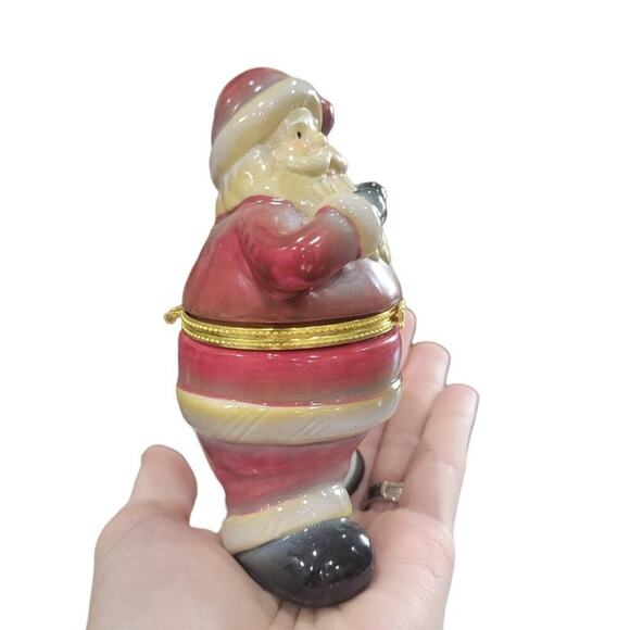 Vintage Santa Claus Trinket Box Hinged Christmas Holiday Jewelry Trinket Box - Picture 6 of 9